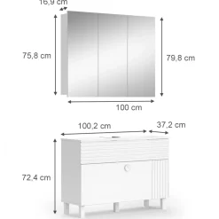 Vicco Badmöbel-Set Weiß Sola, bestehend aus Waschbeckenunterschrank, Badezimmerspiegel - Viel Stauraum oben und unten