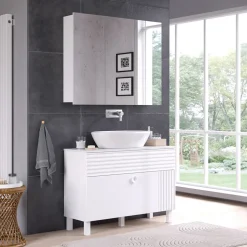 Vicco Badmöbel-Set Weiß Sola, bestehend aus Waschbeckenunterschrank, Badezimmerspiegel - Viel Stauraum oben und unten