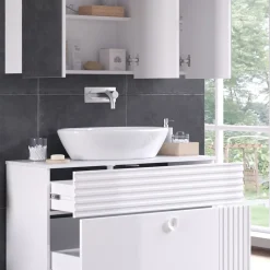 Vicco Badmöbel-Set Weiß Sola, bestehend aus Waschbeckenunterschrank, Badezimmerspiegel - Viel Stauraum oben und unten