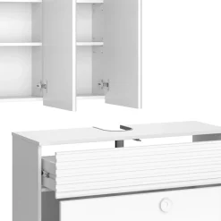 Vicco Badmöbel-Set Weiß Sola, bestehend aus Waschbeckenunterschrank, Badezimmerspiegel - Viel Stauraum oben und unten