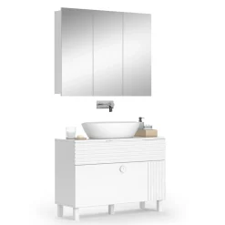Vicco Badmöbel-Set Weiß Sola, bestehend aus Waschbeckenunterschrank, Badezimmerspiegel - Viel Stauraum oben und unten
