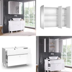 Vicco Badmöbel-Set Weiß Sola, bestehend aus Waschbeckenunterschrank, Badezimmerspiegel - Viel Stauraum oben und unten