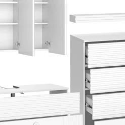 Vicco Badmöbel-Set Weiß Sola, bestehend aus Bad Spiegelschrank, Waschbeckenunterschrank, Midischrank, Hängeschrank - Viel Stauraum oben und unten