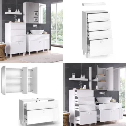Vicco Badmöbel-Set Weiß Sola, bestehend aus Bad Spiegelschrank, Waschbeckenunterschrank, Midischrank, Hängeschrank - Viel Stauraum oben und unten