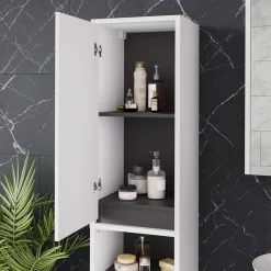 Vicco Badmöbel-Set Weiß/Grau Viola, bestehend aus Bad Spiegelschrank, Waschbeckenunterschrank, Hochschrank - Mehr Stauraum ohne Bodenfläche zu nutzen