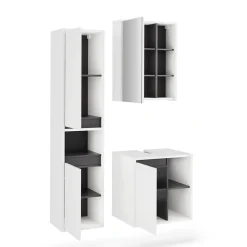 Vicco Badmöbel-Set Weiß/Grau Viola, bestehend aus Bad Spiegelschrank, Waschbeckenunterschrank, Hochschrank - Mehr Stauraum ohne Bodenfläche zu nutzen