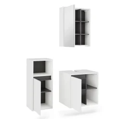 Vicco Badmöbel-Set Weiß/Grau Viola, bestehend aus Bad Spiegelschrank, Waschbeckenunterschrank, Midischrank - Mehr Stauraum ohne Bodenfläche zu nutzen