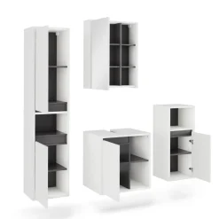 Vicco Badmöbel-Set Weiß/Grau Viola, bestehend aus Badspiegelschrank, Waschbeckenunterschrank, Midischrank, Hochschrank - Mehr Stauraum ohne Bodenfläche zu nutzen