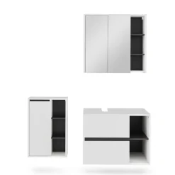 Vicco Badmöbel-Set Weiß/Grau Viola, bestehend aus Bad Spiegelschrank, Waschbeckenunterschrank, Midischrank - Mehr Stauraum ohne Bodenfläche zu nutzen