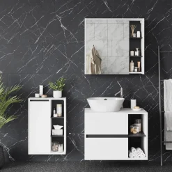 Vicco Badmöbel-Set Weiß/Grau Viola, bestehend aus Bad Spiegelschrank, Waschbeckenunterschrank, Midischrank - Mehr Stauraum ohne Bodenfläche zu nutzen