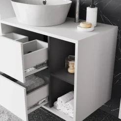 Vicco Badmöbel-Set Weiß/Grau Viola, bestehend aus Bad Spiegelschrank, Waschbeckenunterschrank, Midischrank - Mehr Stauraum ohne Bodenfläche zu nutzen