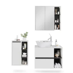 Vicco Badmöbel-Set Weiß/Grau Viola, bestehend aus Bad Spiegelschrank, Waschbeckenunterschrank, Midischrank - Mehr Stauraum ohne Bodenfläche zu nutzen