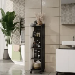 Vicco Badregal Anthrazit/Weiß Karen 30x128x35 cm - Die Badezimmermöbel, Mehr Ordnung im Badezimmer durch übersichtliche Ablage