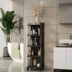 Vicco Badregal Anthrazit/Weiß Karen 40x128x35 cm - Die Badezimmermöbel, Mehr Ordnung im Badezimmer durch übersichtliche Ablage