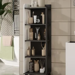 Vicco Badregal Anthrazit/Weiß Karen 40x128x35 cm - Die Badezimmermöbel, Mehr Ordnung im Badezimmer durch übersichtliche Ablage