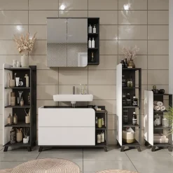 Vicco Badregal Anthrazit/Weiß Karen 40x128x35 cm - Die Badezimmermöbel, Mehr Ordnung im Badezimmer durch übersichtliche Ablage