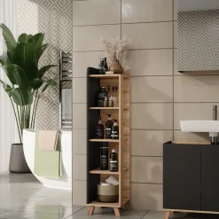 Vicco Badregal Sonoma/Anthrazit Karen 30x128x35 cm - Die Badezimmermöbel, Mehr Ordnung im Badezimmer durch übersichtliche Ablage