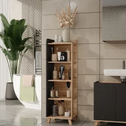 Vicco Badregal Sonoma/Anthrazit Karen 40x128x35 cm - Die Badezimmermöbel, Mehr Ordnung im Badezimmer durch übersichtliche Ablage