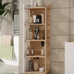 Vicco Badregal Sonoma/Weiß Karen 40x128x35 cm - Die Badezimmermöbel, Mehr Ordnung im Badezimmer durch übersichtliche Ablage