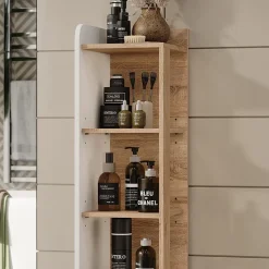 Vicco Badregal Sonoma/Weiß Karen 30x128x35 cm - Die Badezimmermöbel, Mehr Ordnung im Badezimmer durch übersichtliche Ablage