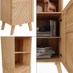 Vicco Badschrank Bambus Lucie 40x177x36 cm - Hochschrank, Kombination aus offenen Fächern und Türen für flexible Nutzung