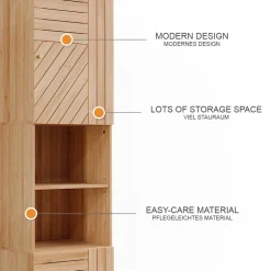 Vicco Badschrank Bambus Lucie 40x177x36 cm - Hochschrank, Kombination aus offenen Fächern und Türen für flexible Nutzung