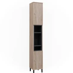 Vicco Badschrank Sonoma Aquis 30x190x30 cm - Wäscheschrank, Kombination aus offenen Fächern und Türen für flexible Nutzung