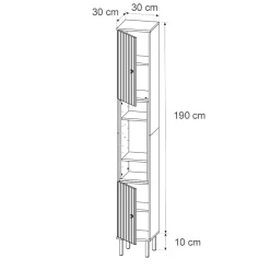 Vicco Badschrank Sonoma Aquis 30x190x30 cm - Wäscheschrank, Kombination aus offenen Fächern und Türen für flexible Nutzung