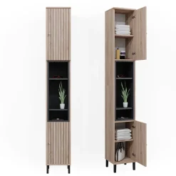 Vicco Badschrank Sonoma Aquis 30x190x30 cm - Wäscheschrank, Kombination aus offenen Fächern und Türen für flexible Nutzung