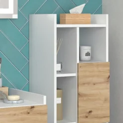 Vicco Badschrank Weiß Alf 36x117x36 cm - Wäscheschrank, Mehr Stauraum ohne Bodenfläche zu nutzen