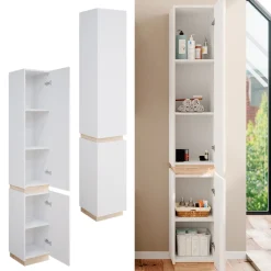 Vicco Badschrank Weiß Gloria 33x198x35 cm - Wäscheschrank, Unterschrank- und Hängeschrank-Kombination