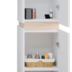 Vicco Badschrank Weiß Gloria 33x198x35 cm - Wäscheschrank, Unterschrank- und Hängeschrank-Kombination