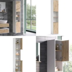 Vicco Badschrank Weiß Henri 30x165x30 cm - Wäscheschrank, Mehr Stauraum ohne Bodenfläche zu nutzen