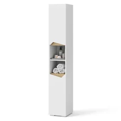 Vicco Badschrank Weiß Marelle 30x180x35 cm - Wäscheschrank, Grifflose Fronten für eine moderne Optik