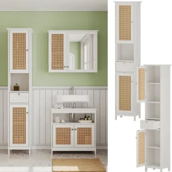 Vicco Badschrank Weiß Rosario 32x170x30 cm - Wäscheschrank, Viel Stauraum oben und unten