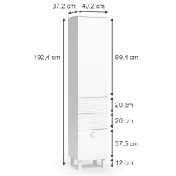 Vicco Badschrank Weiß Sola 40x192x37 cm - Wäscheschrank, Viel Stauraum oben und unten