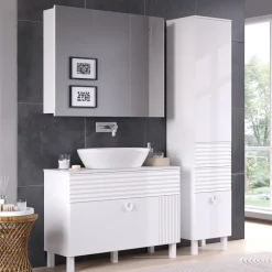 Vicco Badschrank Weiß Sola 40x192x37 cm - Wäscheschrank, Viel Stauraum oben und unten