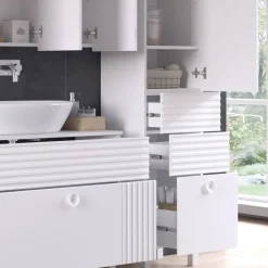 Vicco Badschrank Weiß Sola 40x192x37 cm - Wäscheschrank, Viel Stauraum oben und unten