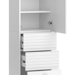 Vicco Badschrank Weiß Sola 40x192x37 cm - Wäscheschrank, Viel Stauraum oben und unten