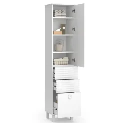 Vicco Badschrank Weiß Sola 40x192x37 cm - Wäscheschrank, Viel Stauraum oben und unten