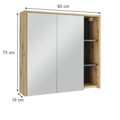 Vicco Badspiegelschrank Artisan/Grau Viola 80x75x18 cm - Badezimmerschrank mit Spiegel, Übersichtliche Organisation dank cleverer Fächeraufteilung