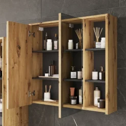 Vicco Badspiegelschrank Artisan/Grau Viola 80x75x18 cm - Badezimmerschrank mit Spiegel, Übersichtliche Organisation dank cleverer Fächeraufteilung