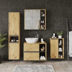 Vicco Badspiegelschrank Artisan/Grau Viola 80x75x18 cm - Badezimmerschrank mit Spiegel, Übersichtliche Organisation dank cleverer Fächeraufteilung