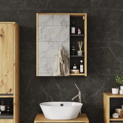 Vicco Badspiegelschrank Artisan/Grau Viola 60x75x18 cm - Badezimmerschrank mit Spiegel, Übersichtliche Organisation dank cleverer Fächeraufteilung