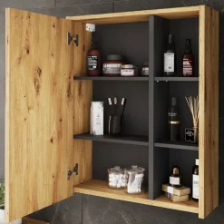 Vicco Badspiegelschrank Artisan/Grau Viola 60x75x18 cm - Badezimmerschrank mit Spiegel, Übersichtliche Organisation dank cleverer Fächeraufteilung