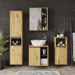 Vicco Badspiegelschrank Artisan/Grau Viola 60x75x18 cm - Badezimmerschrank mit Spiegel, Übersichtliche Organisation dank cleverer Fächeraufteilung