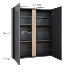 Vicco Badspiegelschrank Anthrazit Gloria 70x84x16 cm - Badezimmerschrank mit Spiegel, Unterschrank- und Hängeschrank-Kombination