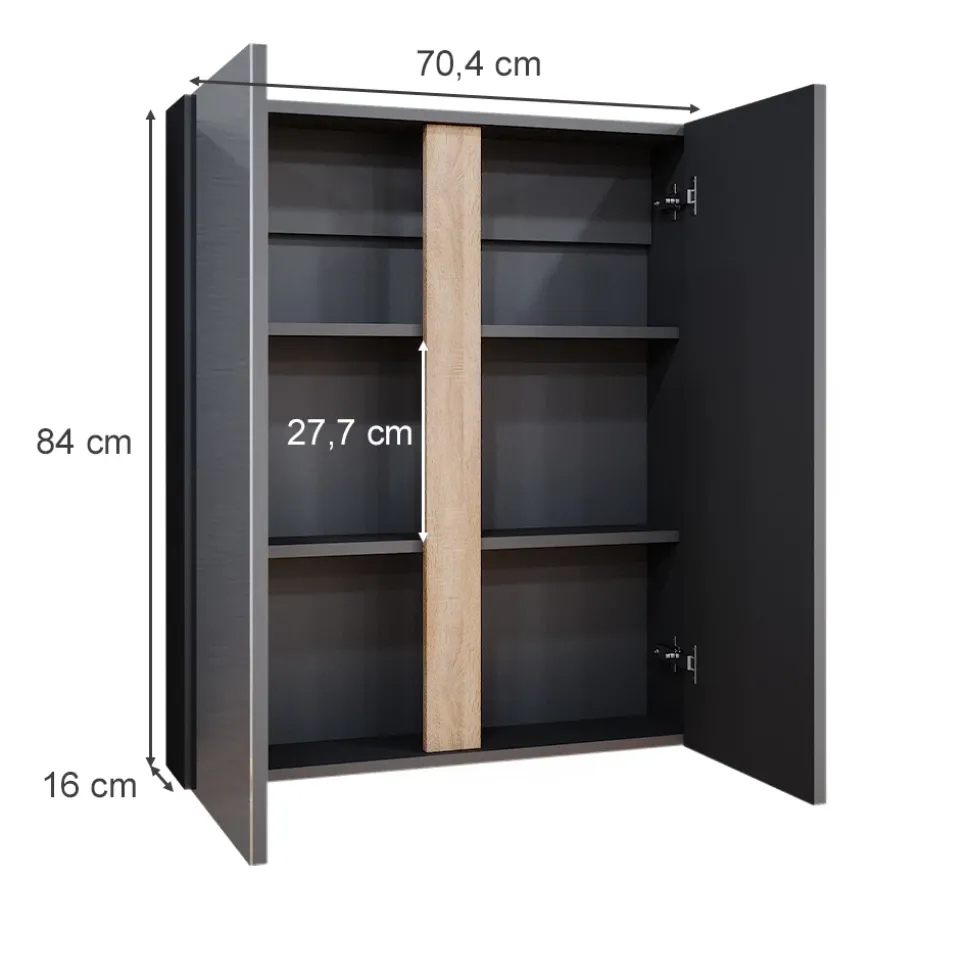Vicco Badspiegelschrank Anthrazit Gloria 70x84x16 cm - Badezimmerschrank mit Spiegel, Unterschrank- und Hängeschrank-Kombination
