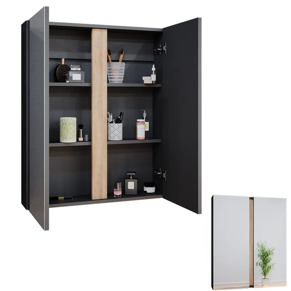 Vicco Badspiegelschrank Anthrazit Gloria 70x84x16 cm - Badezimmerschrank mit Spiegel, Unterschrank- und Hängeschrank-Kombination