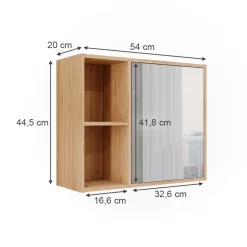 Vicco Badspiegelschrank Bambus Lucie 54x45x20 cm - Badezimmerschrank mit Spiegel, Kombination aus offenen Fächern und Türen für flexible Nutzung